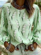Women's Casual Floral Print Long-Sleeved Top