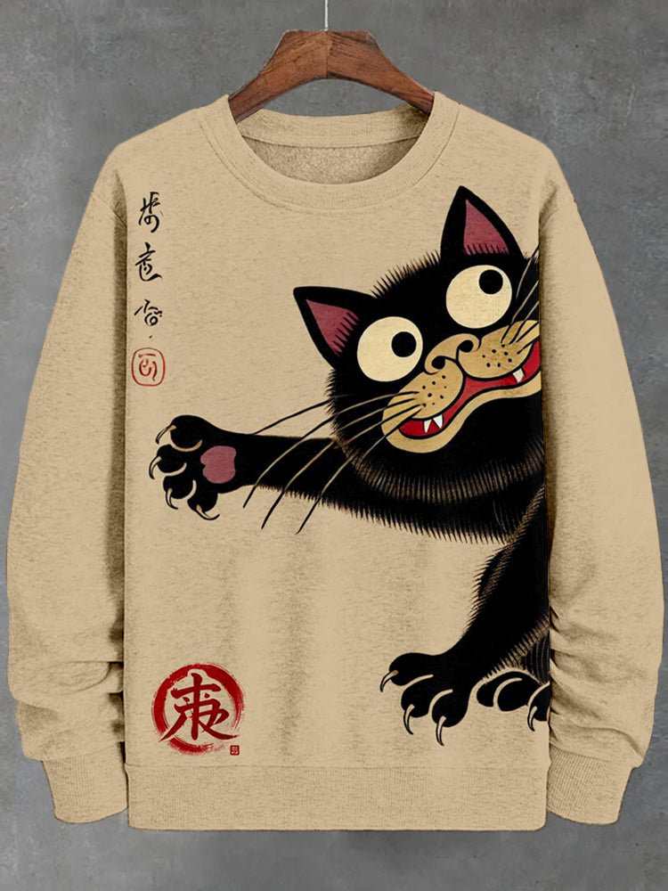 Men's Funny Japanese Cat Art Vintage Comfy Sweatshirt