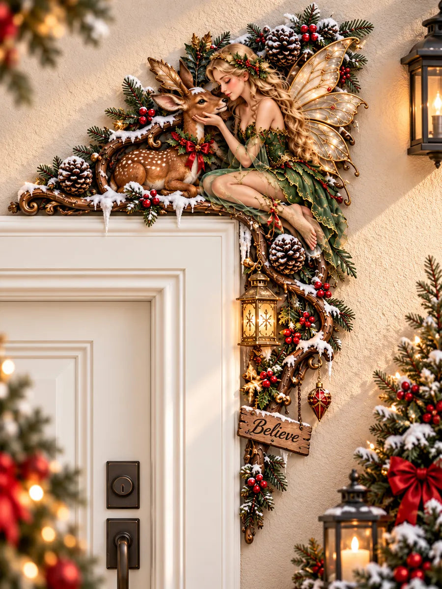 Christmas Fairy & Deer Wooden Door Frame Decor