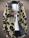 Men's Cherry Blossom Japanese Lino Pattern Cozy Hooded Cardigan