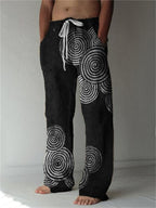 Sea Waves Ripples Japanese Lino Art Linen Blend Casual Pants