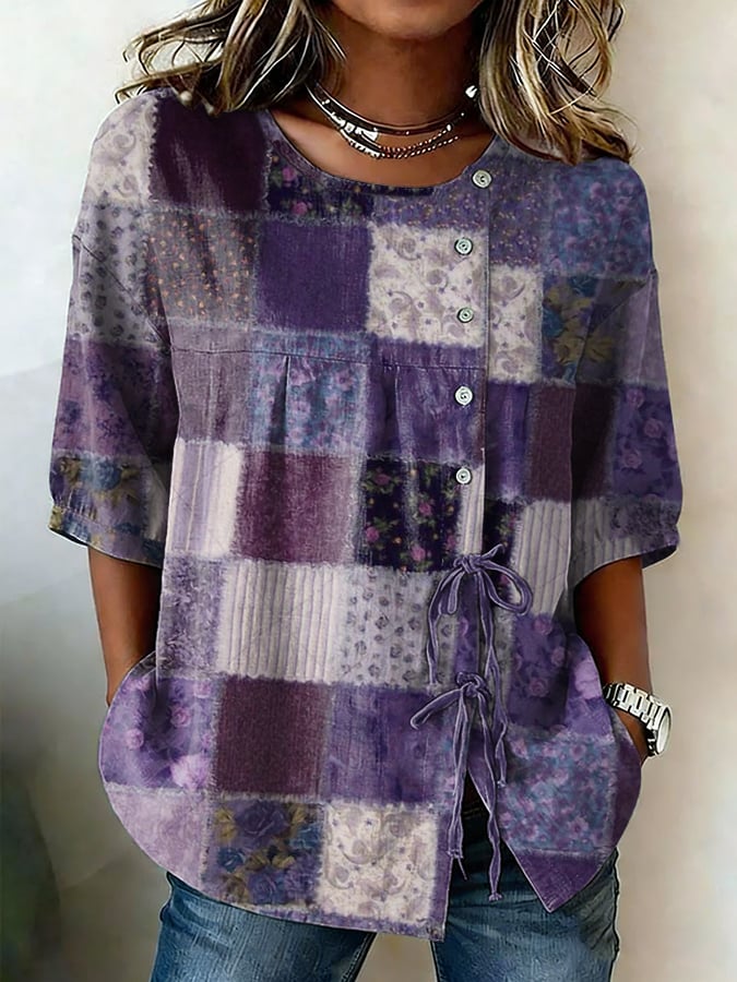Women's Retro Floral Print Top