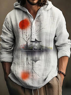 Men's Japanese Art Linen Blend Casual Hooded Shirt