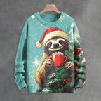 Men's Christmas Tree Sloth Vintage Art Knit Sweatshirt