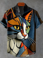 Cat Abstract Art Print Linen Blend Cozy Shirt