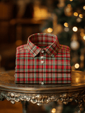 Men's Luxury Business Red Plaid Long Sleeve Shirt