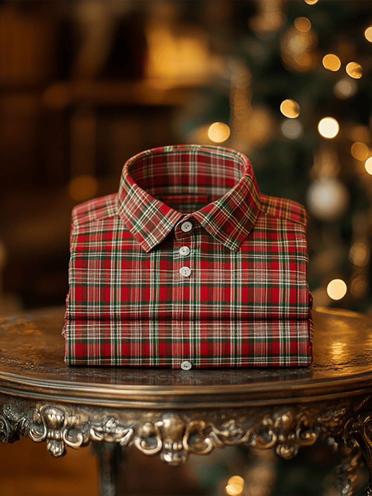 Men's Luxury Business Red Plaid Long Sleeve Shirt