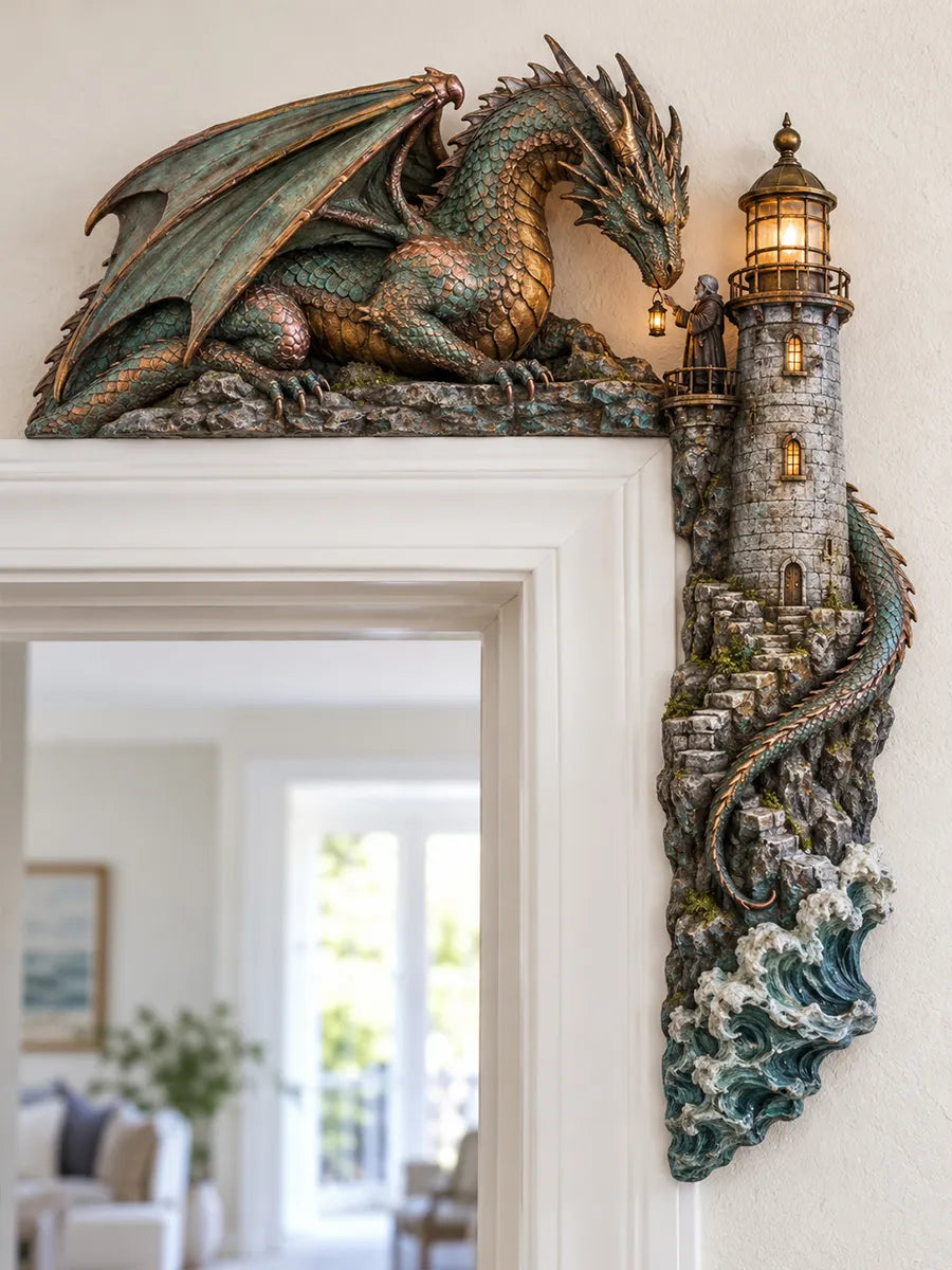 🐉 Majestic Dragon & Lighthouse Door Frame Corner Decor