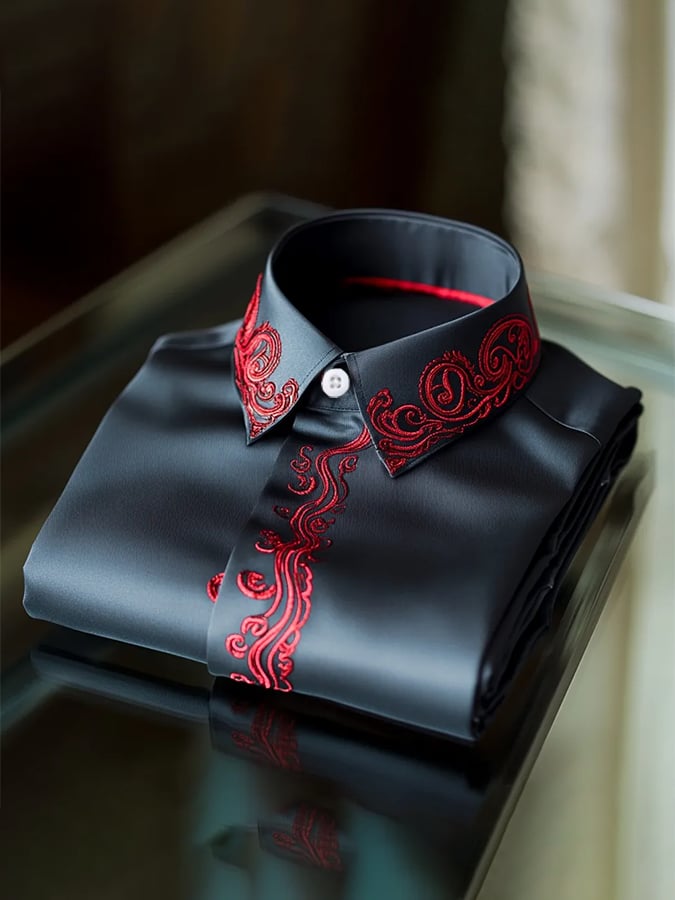 Men's Fashion Design Embroidery Long Sleeve Shirt