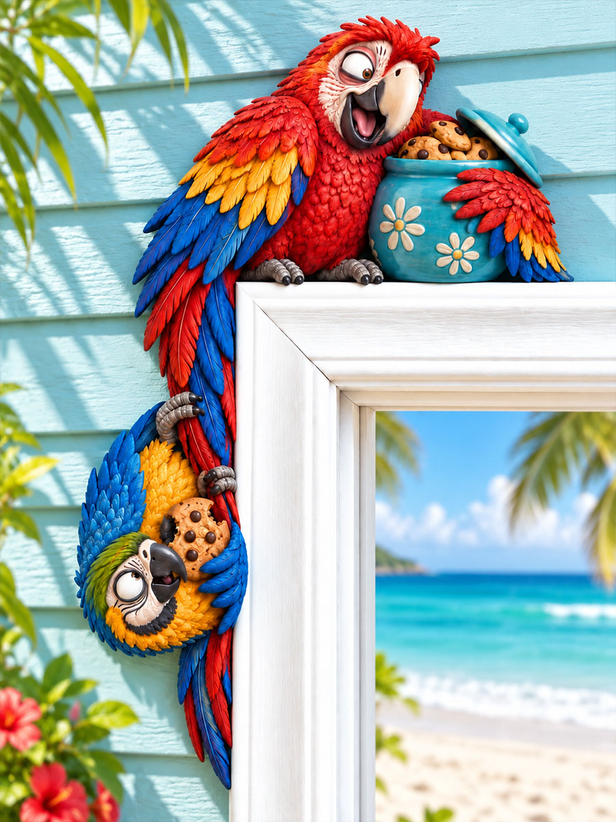 Playful Parrot & Cookie Jar Door Frame Corner Decor