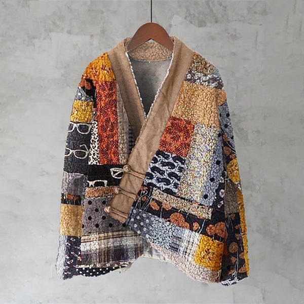 Japanese Floral Geometric Patchwork Pattern Women's Kimono