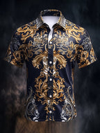 Men's Casual Vintage Floral Print Short Sleeve Shirt
