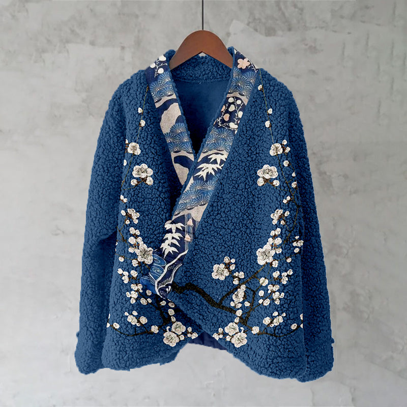 Vintage Japanese Art Pattern Fleece Kimono Cardigan