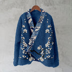 Vintage Japanese Art Pattern Fleece Kimono Cardigan