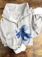 Vintage Ethereal Octopus Art Pattern Zip Up Cozy Sweatshirt