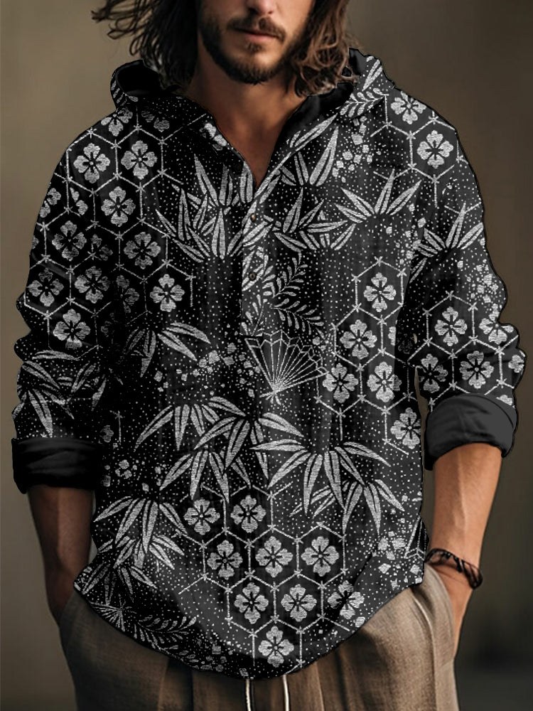 Men's Japanese Bamboo Art Linen Blend Cozy Shirt