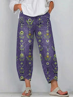 Women's Vintage Flowers Floral Patterns Art Prints Casual Denim Cotton Pants (With Pockets)