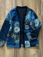 Indigo Patchwork Japanese Art Floral Pattern Kimono Cardigan