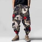 Vintage Japanese Art Carp Element Pattern Casual Loose Drawstring Waist Sweatpants