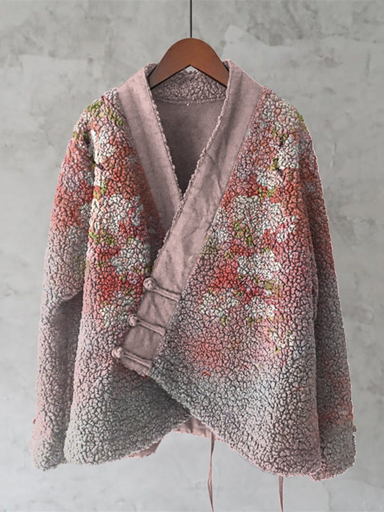 Japanese Style Cherry Blossom Art Plush Cardigan