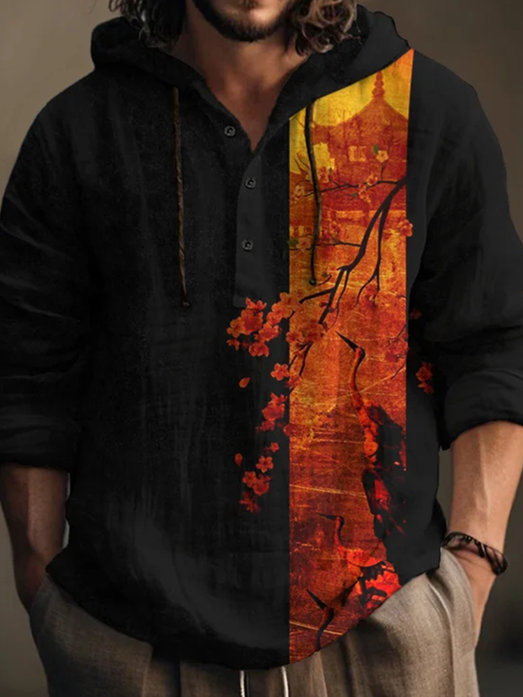 Retro Cherry Blossoms And Cranes Art Print Men's Shirt