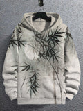 Men's Japanese Ink & Bamboo & Moon Print Hoodie