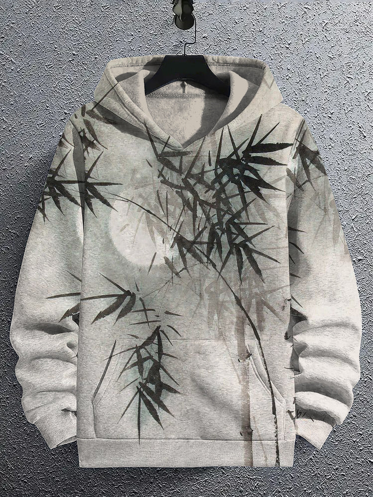 Men's Japanese Ink & Bamboo & Moon Print Hoodie