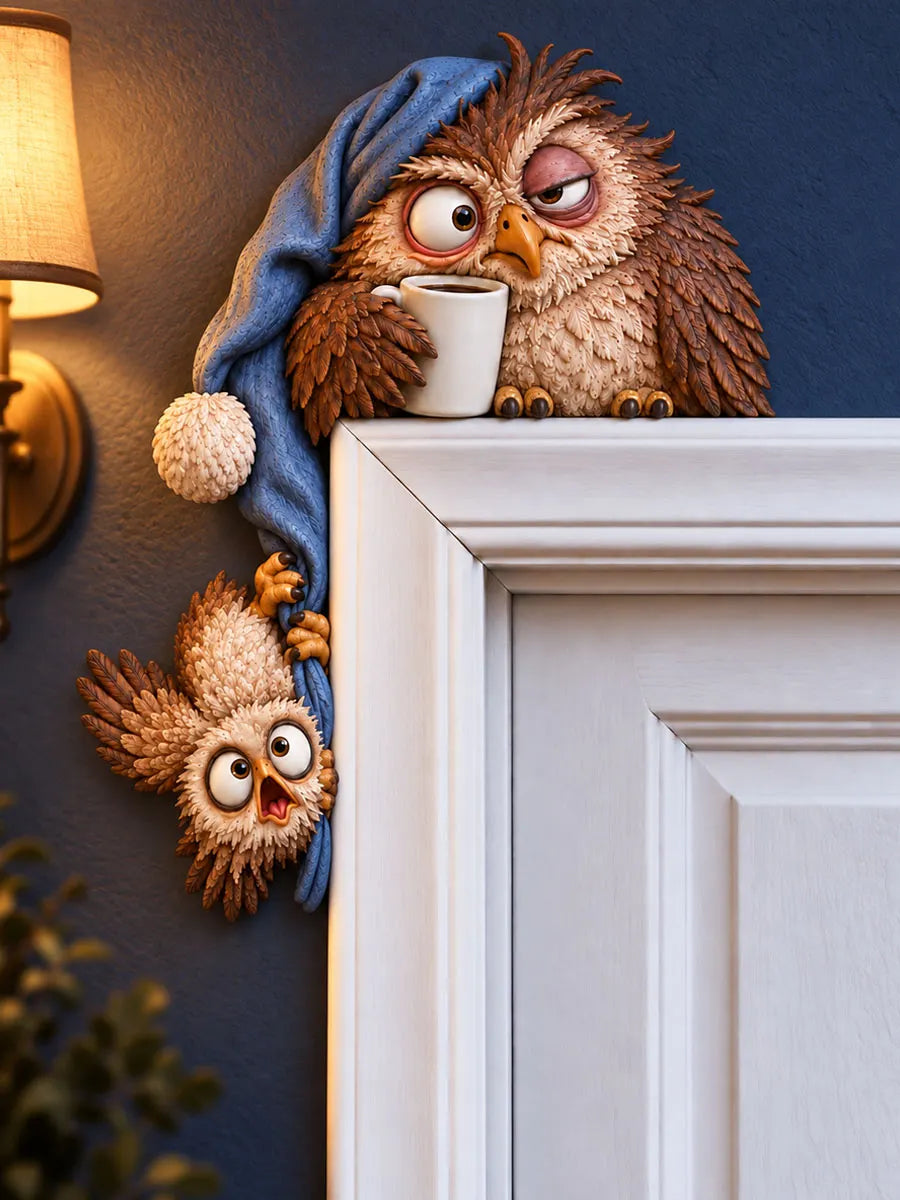 Sleepy Owl Family Door Frame Corner Decor