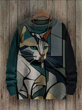 Men's Cat Colorblock Geometric Art Cozy Sweater