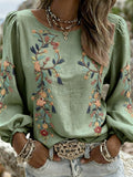 Women Floral Boho Blouse Puff Sleeve Linen Top