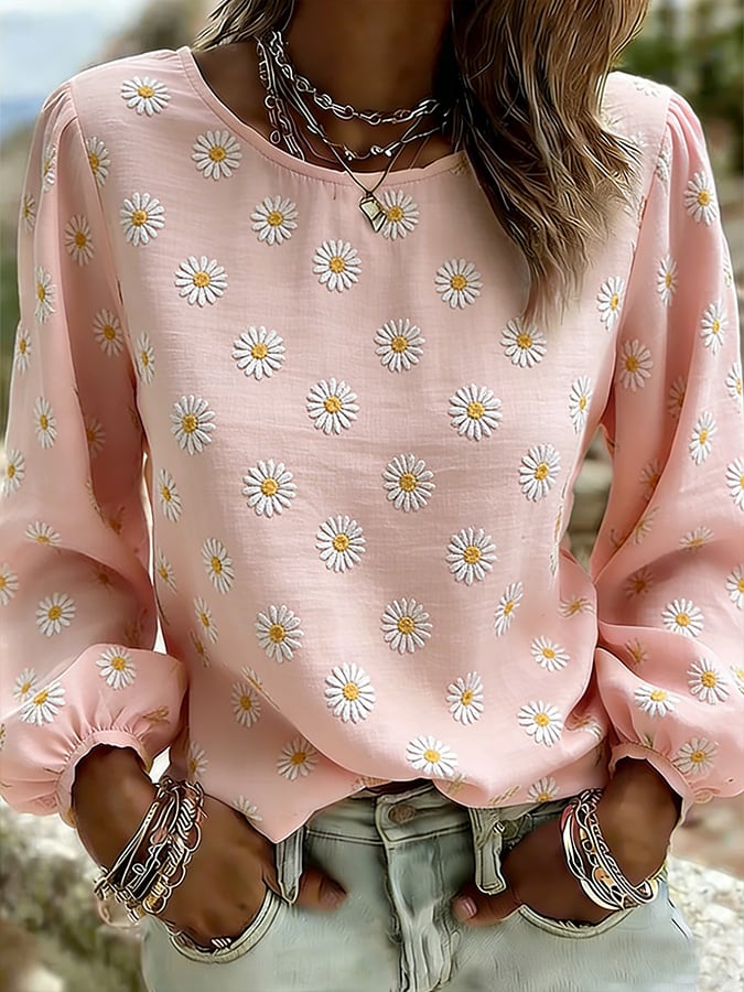 Women's Casual Floral Print Long-Sleeved Top