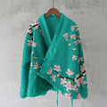 Vintage Japanese Sakura Art Pattern Plush Cardigan