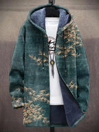 Men'S Bamboo Art Japanese Pattern Cozy Hooded Cardigan