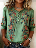 Women's Floral Pattern Art Print Casual Ruffle Collar Shirt