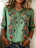 Women's Floral Pattern Art Print Casual Ruffle Collar Shirt