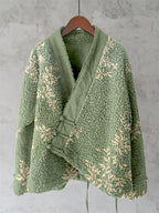 Japanese Art Flower Print Plush Cardigan