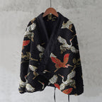 Vintage Japanese Crane Art Pattern Plush Kimono Cardigan