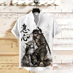 Men'S Samurai Ronin With His Wolf Japanese Art Linen Blend Shirt