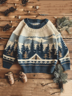 Vintage Mountain Pattern Warmth Knitted Jacquard Unisex Sweater