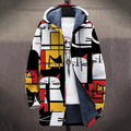 Men'S Abstract Geometric Cat Art Cozy Hooded Cardigan