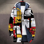 Men'S Abstract Geometric Cat Art Cozy Hooded Cardigan