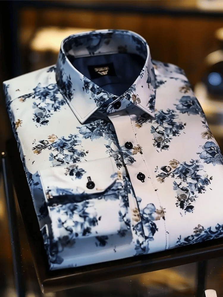 Men's Contrast Color Print Long Sleeve Shirt