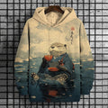 Men's River Kimono Otter Tea Drinking Japanese Art Print Casual Hoodie