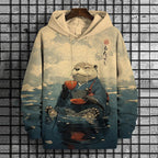 Men's River Kimono Otter Tea Drinking Japanese Art Print Casual Hoodie