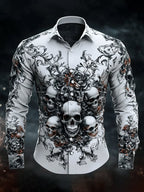 Men's Casual Vintage Brogue Skull Pattern Shirt