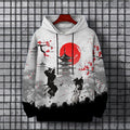 Men's Samurai Fight Pagoda Sakura Art Painting Print Hoodie