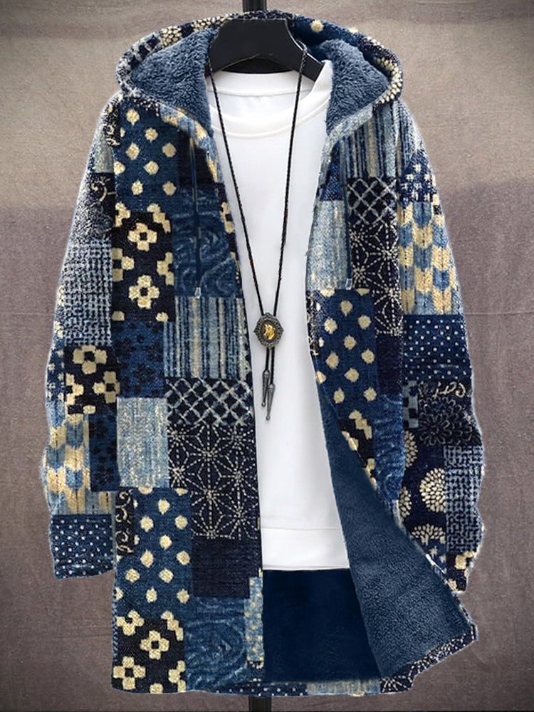Japanese Art Inspired Patchwork Hooded Cardigan