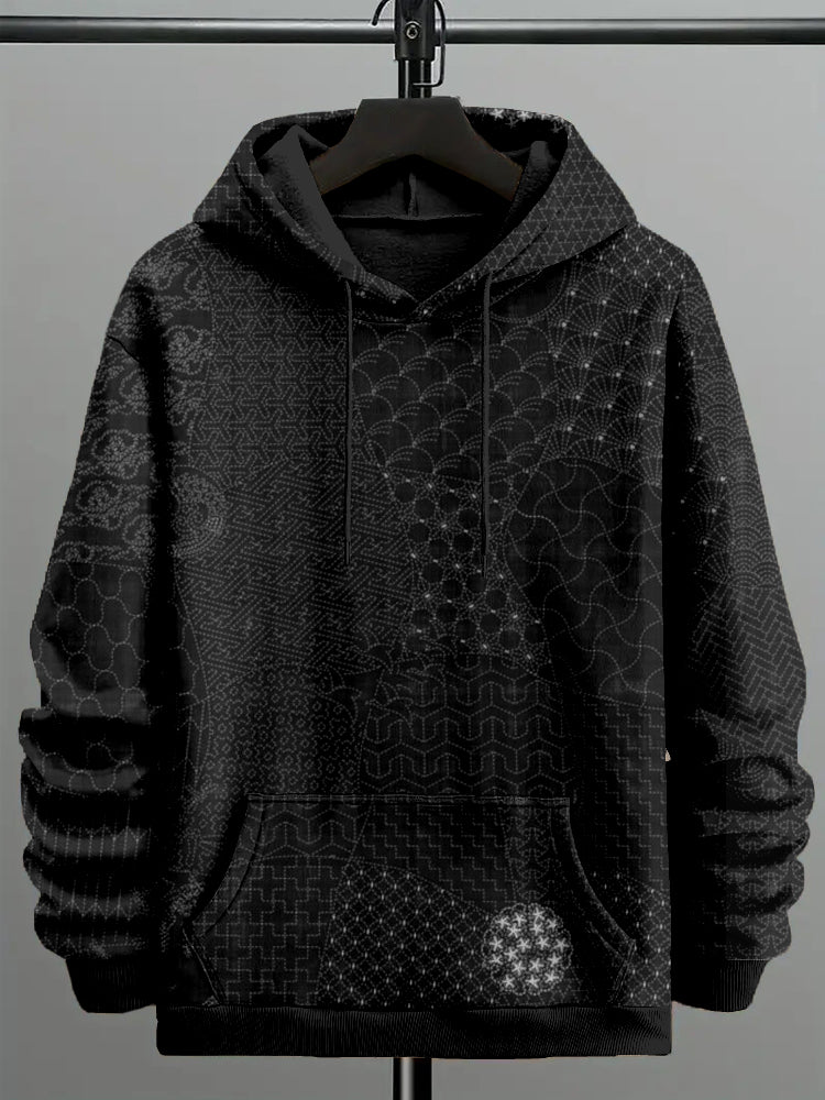 Men's Japanese Traditional Sashiko Art Comfy Hoodie