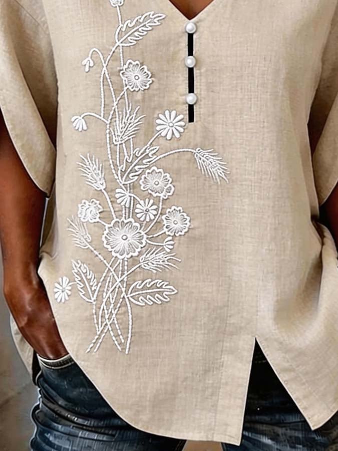 Women'S Casual Embroidered Top