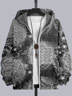 Japanese Cherry Blossom & Sayagata Patterns Full Zip Hoodie